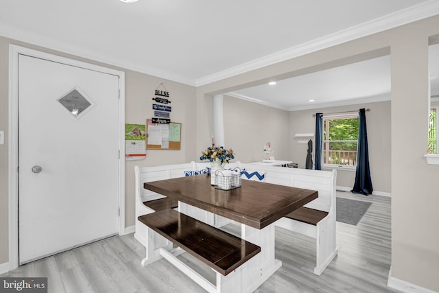 463 Bronco Trl, Lusby, MD 20657 - dining space with light wood-style flooring, baseboards, recessed lighting, and crown molding