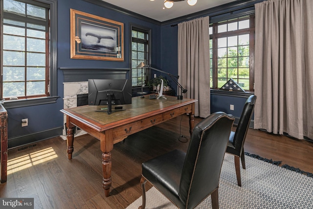 280 Carter Rd, Princeton, NJ 08540 - office area featuring wood finished floors, baseboards, and crown molding