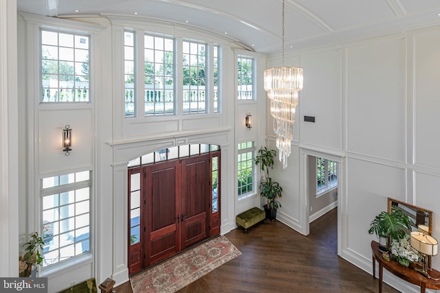 280 Carter Rd, Princeton, NJ 08540 - foyer with a decorative wall, a chandelier, and dark wood-style floors