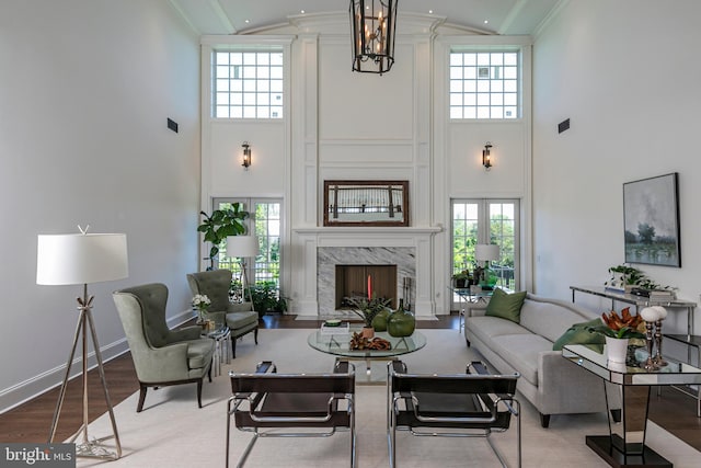 280 Carter Rd, Princeton, NJ 08540 - living area featuring high vaulted ceiling, a fireplace, plenty of natural light, wood finished floors, and baseboards