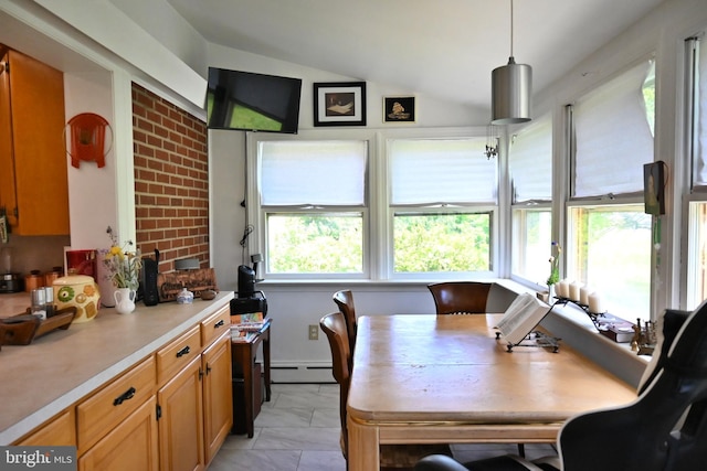9706 Fairway Dr, New Market, VA 22844 - dining space with baseboard heating and lofted ceiling