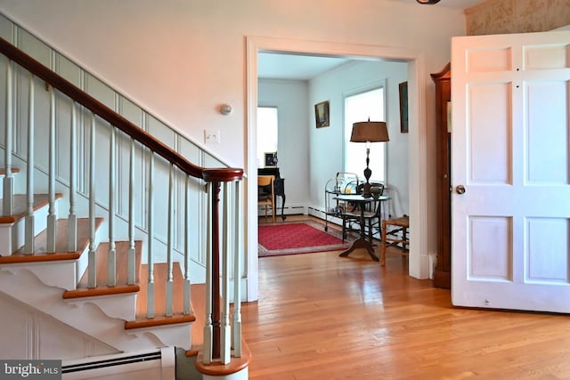 9706 Fairway Dr, New Market, VA 22844 - stairway featuring baseboard heating and wood finished floors