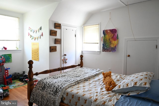 9706 Fairway Dr, New Market, VA 22844 - bedroom featuring attic access, lofted ceiling, and wood finished floors