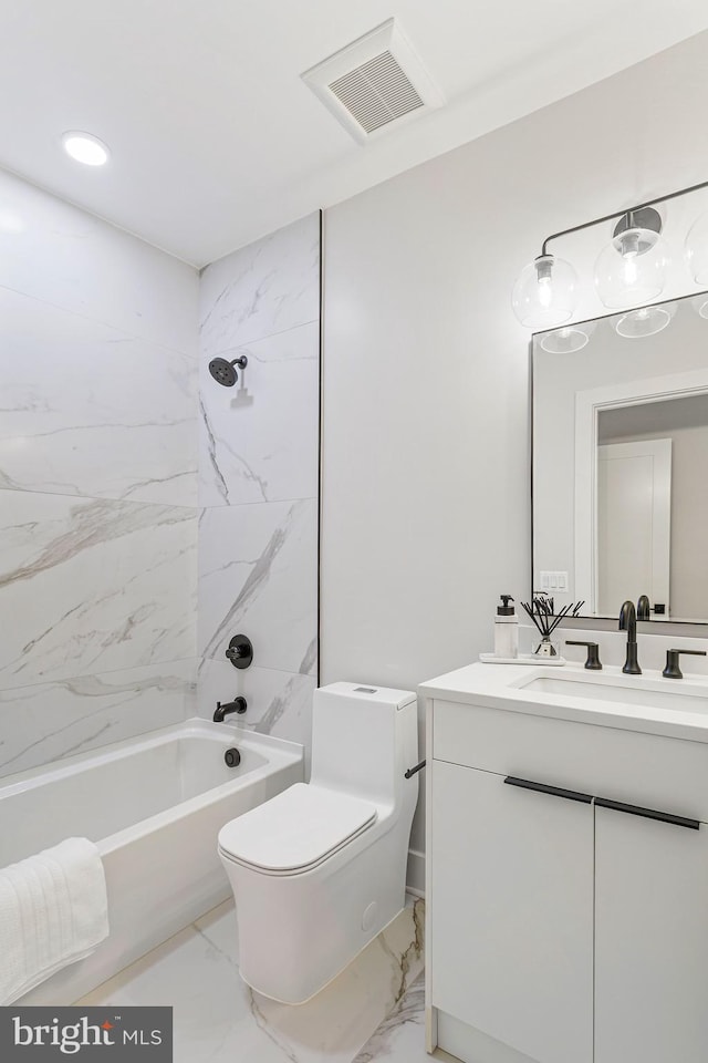1724 Connecticut Ave NW Unit 8, Washington, DC 20009 - full bath featuring marble finish floors, toilet, vanity, and washtub / shower combination