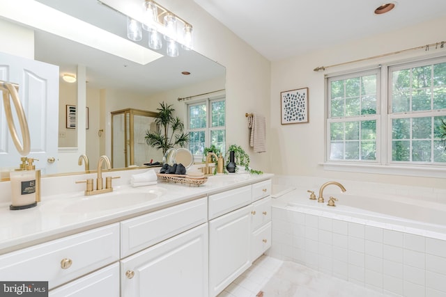 12221 Quadrille Ln, Bowie, MD 20720 - full bathroom with double vanity, a bath, a stall shower, and tile patterned floors