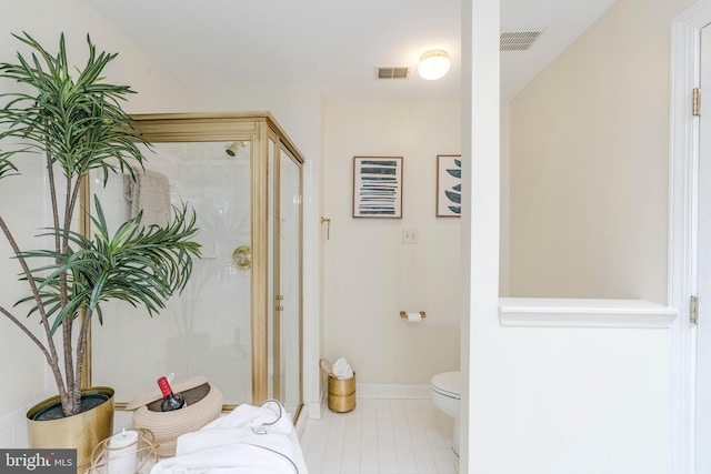 12221 Quadrille Ln, Bowie, MD 20720 - bathroom featuring tile patterned flooring, a shower stall, toilet, and baseboards