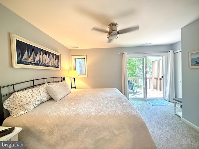 435 Lekites Ave Unit 435, Bethany Beach, DE 19930 - carpeted bedroom with access to exterior, ceiling fan, and baseboards