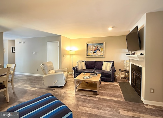 435 Lekites Ave Unit 435, Bethany Beach, DE 19930 - living room featuring baseboards, wood finished floors, and a glass covered fireplace