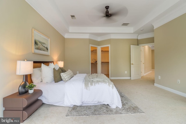 710 Crisfield Way, Annapolis, MD 21401 - carpeted bedroom with a raised ceiling, a spacious closet, ornamental molding, baseboards, and a ceiling fan