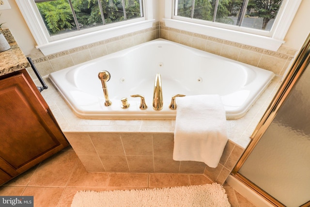 710 Crisfield Way, Annapolis, MD 21401 - bathroom with a tub with jets, a stall shower, vanity, and tile patterned floors
