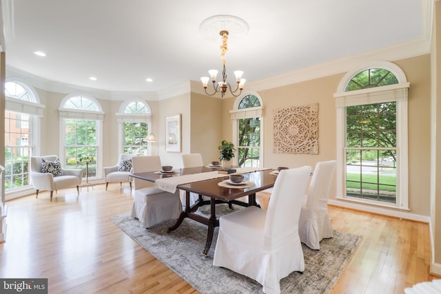 710 Crisfield Way, Annapolis, MD 21401 - dining space with a chandelier, ornamental molding, light wood-style floors, and recessed lighting