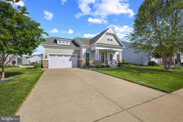 37546 Bella Via Way, Ocean View, DE 19970 - craftsman-style house featuring board and batten siding, a porch, a front lawn, and an attached garage