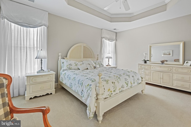 37546 Bella Via Way, Ocean View, DE 19970 - bedroom featuring light carpet, a raised ceiling, a ceiling fan, and crown molding