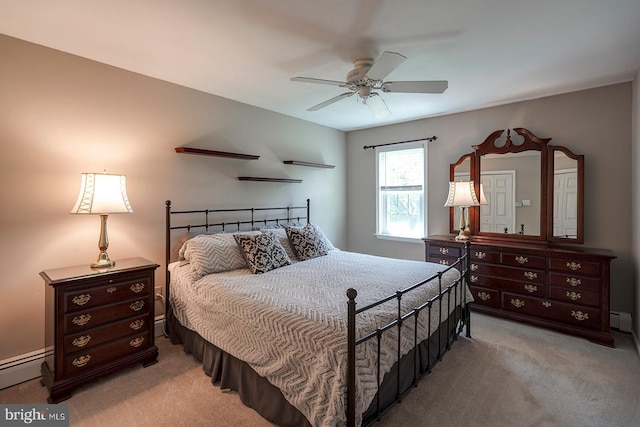 12 Meadow Woods Ln, West Grove, PA 19390 - bedroom featuring light carpet, a baseboard radiator, ceiling fan, and a baseboard heating unit