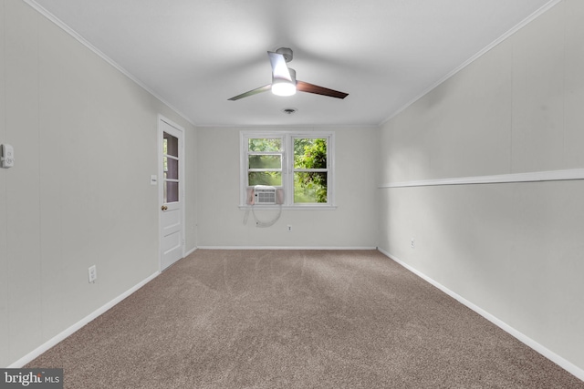 29823 Hillview Dr, Mechanicsville, MD 20659 - empty room with a ceiling fan, carpet, cooling unit, ornamental molding, and baseboards