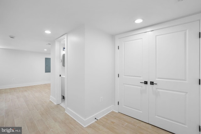 1456 Congress Pl SE, Washington, DC 20020 - corridor featuring baseboards, light wood-style flooring, recessed lighting, and electric panel