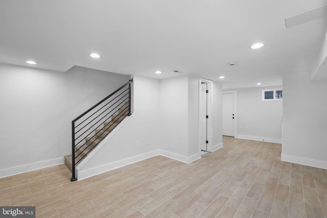 1456 Congress Pl SE, Washington, DC 20020 - finished below grade area featuring recessed lighting, stairway, baseboards, and light wood finished floors