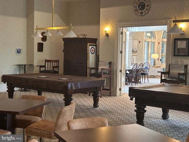 19 Hanover Ct, Fredericksburg, VA 22406 - game room featuring wallpapered walls, carpet flooring, and pool table