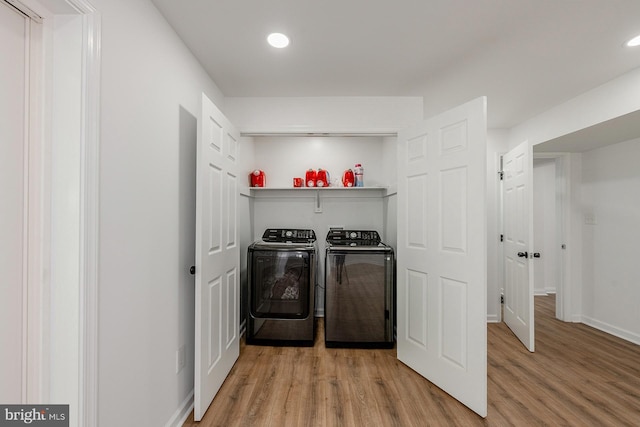 8601 Fort Dr, Manassas, VA 20110 - laundry area featuring washing machine and dryer, wood finished floors, recessed lighting, and baseboards