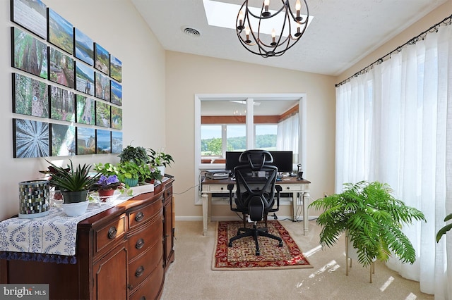 14600 Barton Blvd SW, Cresaptown, MD 21502 - office space with a chandelier, vaulted ceiling, light colored carpet, baseboards, and a skylight