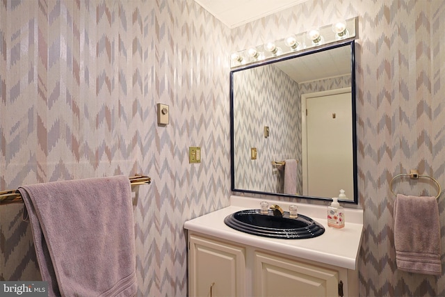 14600 Barton Blvd SW, Cresaptown, MD 21502 - bathroom with wallpapered walls and vanity