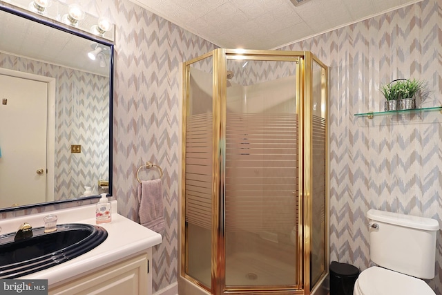14600 Barton Blvd SW, Cresaptown, MD 21502 - full bathroom featuring wallpapered walls, a stall shower, vanity, and toilet