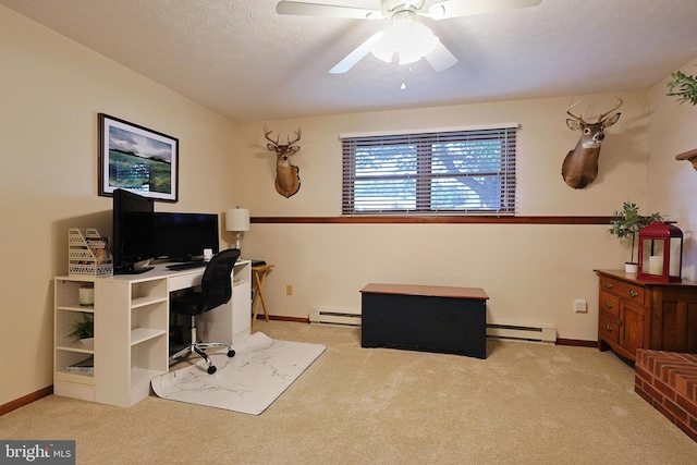 14600 Barton Blvd SW, Cresaptown, MD 21502 - office space with carpet flooring, a baseboard radiator, baseboards, a ceiling fan, and a textured ceiling