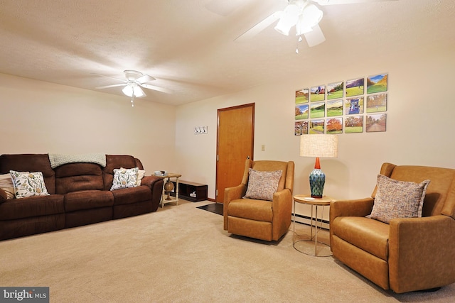 14600 Barton Blvd SW, Cresaptown, MD 21502 - living area featuring ceiling fan, carpet floors, and a baseboard heating unit