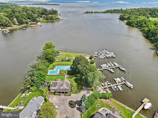 210 Providence Rd, Annapolis, MD 21409 - aerial view of a large body of water, a marina, and a pool area
