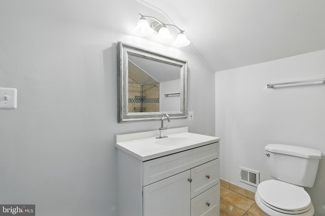 1208 Larchmont Ave, Capitol Heights, MD 20743 - full bath featuring vanity, toilet, tile patterned floors, lofted ceiling, and a shower