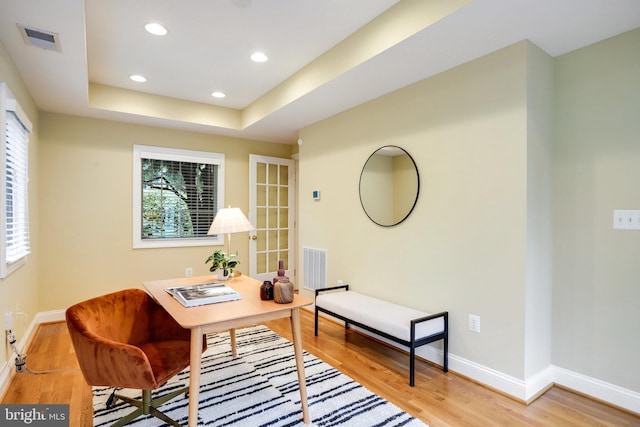 2739 Chesapeake St NW, Washington, DC 20008 - office area with light wood-style floors, baseboards, recessed lighting, and a raised ceiling