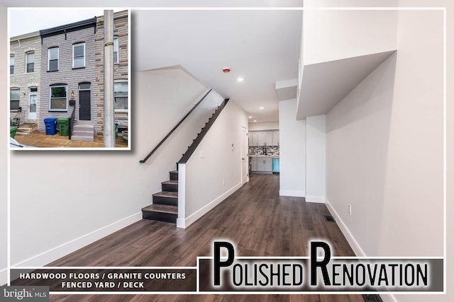 1211 James St, Baltimore, MD 21223 - stairway with baseboards, wood finished floors, and recessed lighting