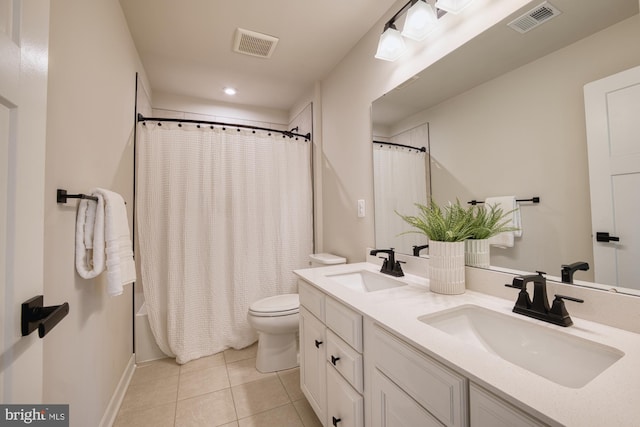 3163 Dodder Way, Odenton, MD 21113 - bathroom featuring double vanity, shower / bath combination with curtain, toilet, tile patterned floors, and recessed lighting