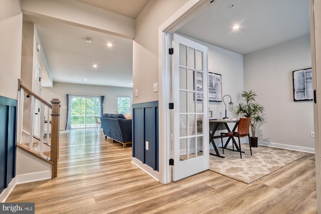 3163 Dodder Way, Odenton, MD 21113 - foyer entrance with wood finished floors, recessed lighting, stairway, and baseboards