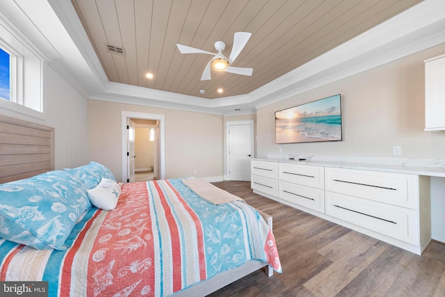 31 Phyllis Ln, Manahawkin, NJ 08050 - bedroom featuring light wood-type flooring, a tray ceiling, wood ceiling, ornamental molding, and recessed lighting