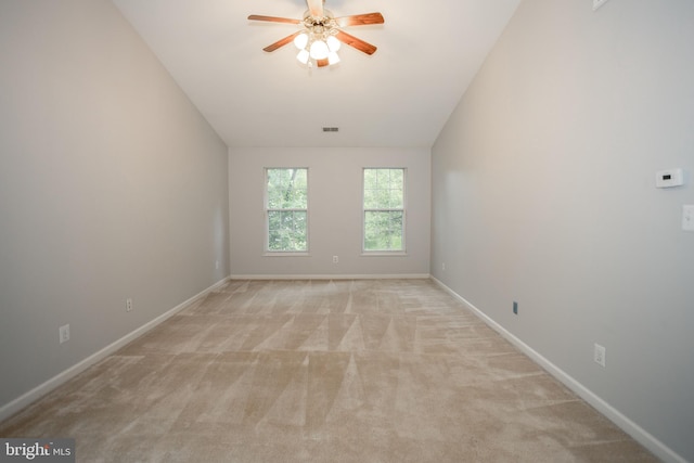 13076 Dove Tree Ct, Manassas, VA 20112 - unfurnished room with light colored carpet, ceiling fan, baseboards, and lofted ceiling
