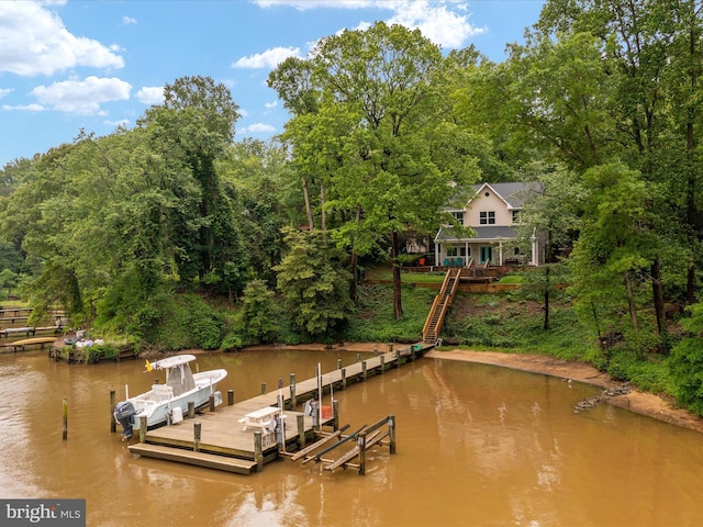 1018 Plum Creek Dr, Crownsville, MD 21032 - dock with a water view, boat lift, stairs, and a view of trees