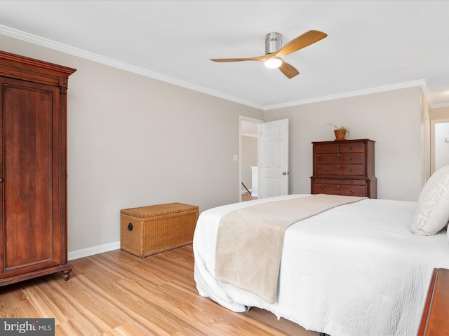 1018 Plum Creek Dr, Crownsville, MD 21032 - bedroom with ornamental molding, light wood finished floors, baseboards, and ceiling fan