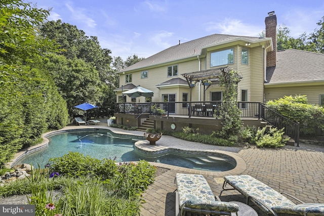 1016 Bellview Rd, Mclean, VA 22102 - swimming pool featuring a wooden deck, a pergola, stairway, and a patio