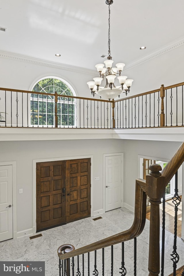 1016 Bellview Rd, Mclean, VA 22102 - foyer with a chandelier, a high ceiling, and recessed lighting