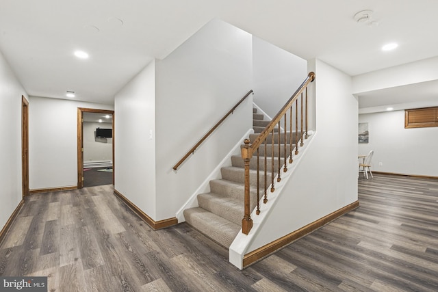 1016 Bellview Rd, Mclean, VA 22102 - stairs with wood finished floors, recessed lighting, and a baseboard heating unit