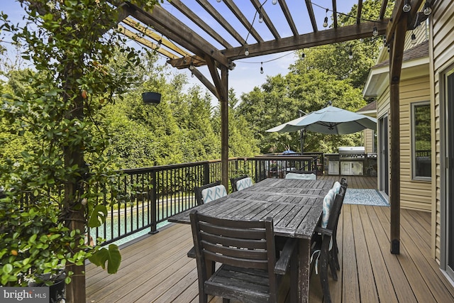 1016 Bellview Rd, Mclean, VA 22102 - wooden terrace with a pergola, outdoor dining space, and grilling area