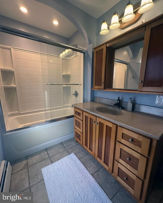 313 E Cherry St, Palmyra, PA 17078 - full bathroom featuring a baseboard radiator, vanity, shower / bathtub combination, and recessed lighting