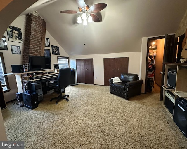 313 E Cherry St, Palmyra, PA 17078 - office area featuring carpet flooring, a ceiling fan, and high vaulted ceiling