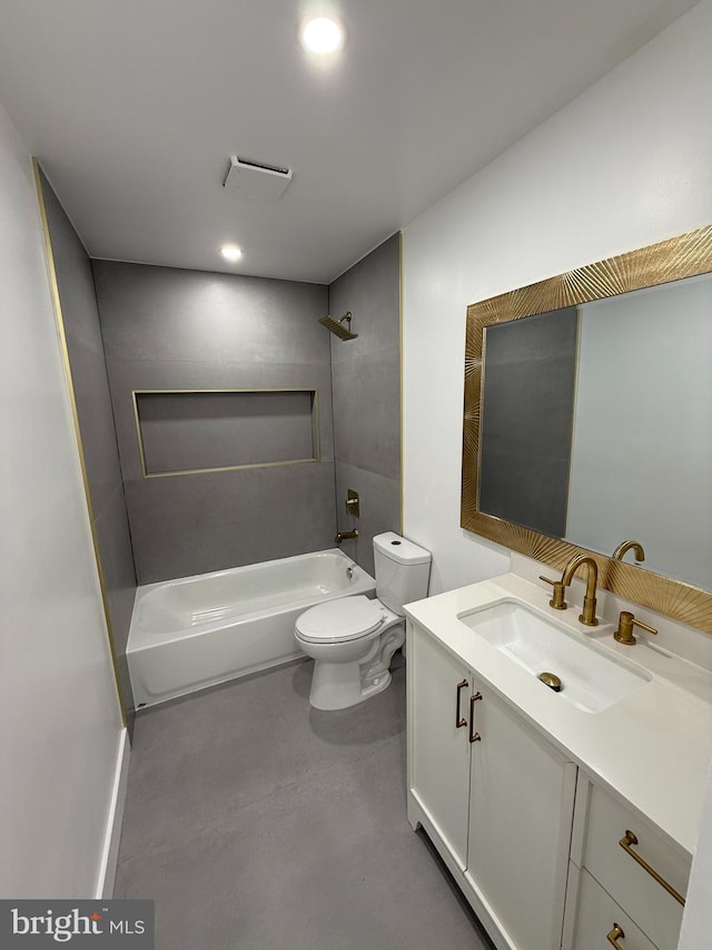 8110 Manson St, Landover, MD 20785 - bathroom featuring toilet, concrete flooring, shower / washtub combination, vanity, and recessed lighting