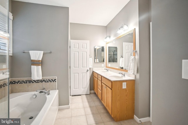34637 Megan Ct, Lewes, DE 19958 - bathroom featuring baseboards, double vanity, tile patterned floors, and a garden tub