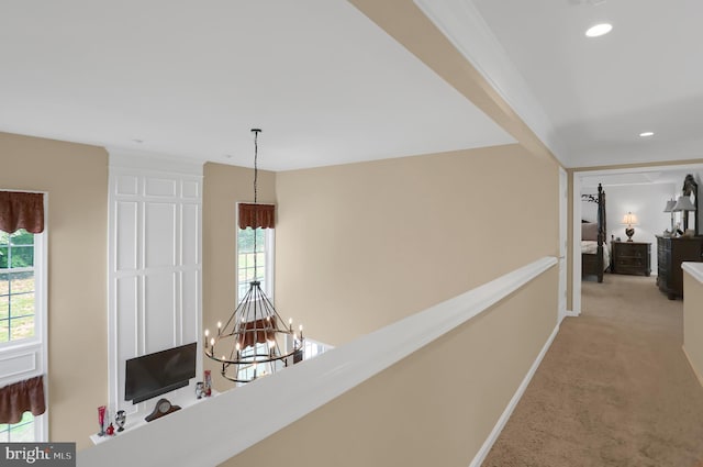 1016 Saddleback Way, Bel Air, MD 21014 - corridor with a chandelier, plenty of natural light, carpet, and recessed lighting
