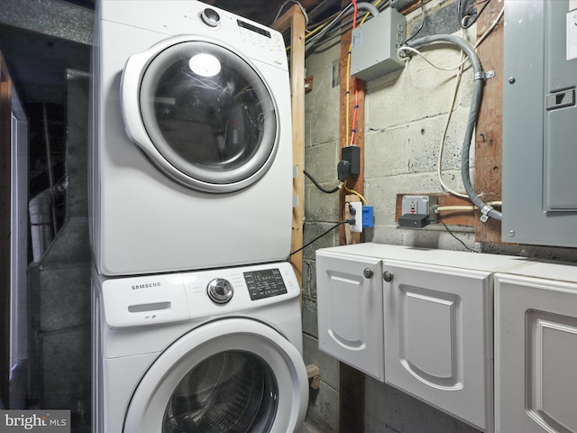 4102 Elizabeth St, Rockville, MD 20853 - washroom featuring stacked washer / dryer and electric panel