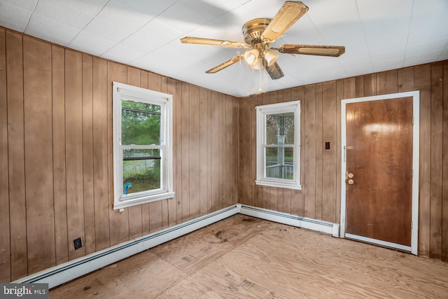 611 S New York Rd, Absecon, NJ 08205 - spare room featuring a baseboard radiator, ceiling fan, and wood walls