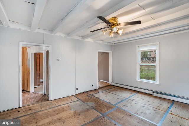 611 S New York Rd, Absecon, NJ 08205 - unfurnished bedroom with beam ceiling, baseboard heating, and ceiling fan